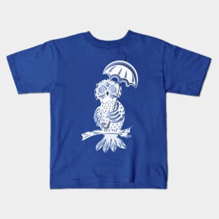 Blue Ornamental Owl with Umbrella Kids T-Shirt